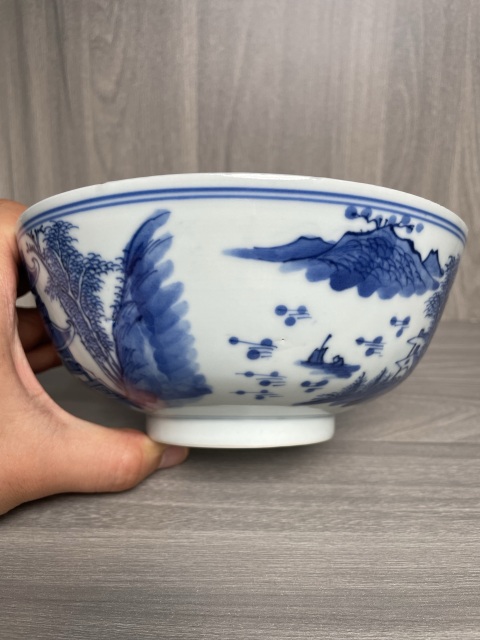 古玩陶瓷清中晚期?精品攜琴訪友圖山水紋墩式碗拍賣,當前價格1788元