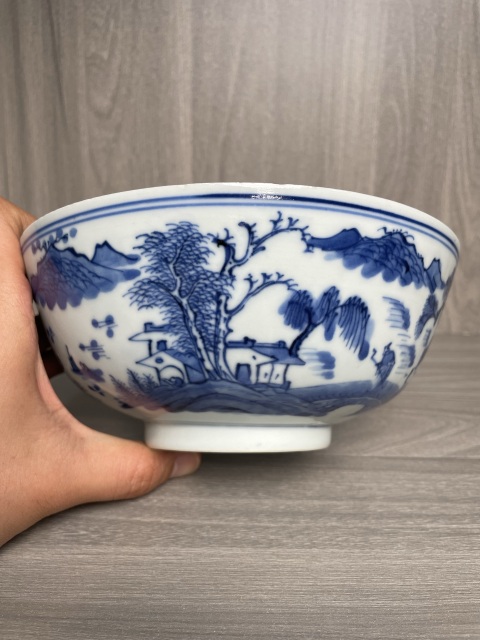 古玩陶瓷清中晚期?精品攜琴訪友圖山水紋墩式碗拍賣,當前價格1788元