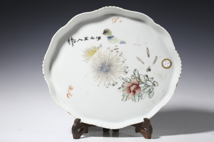 古玩陶瓷民國(guó)·粉彩花鳥(niǎo)紋茶盤拍賣，當(dāng)前價(jià)格118元