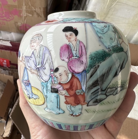古玩陶瓷粉彩精忠報國圖茶葉罐拍賣,當前價格3000元