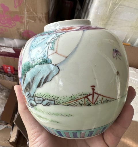 古玩陶瓷粉彩精忠報國圖茶葉罐拍賣,當前價格3000元