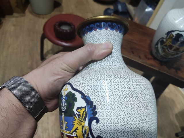 古玩雜項景泰藍掐絲琺瑯銅瓶一對拍賣,當前價格868元