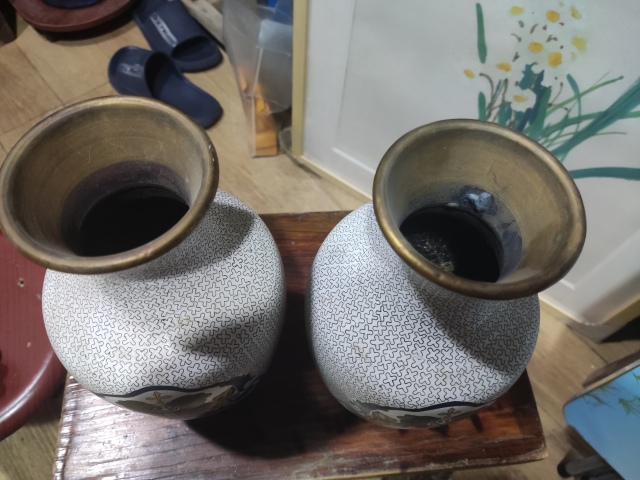 古玩雜項景泰藍掐絲琺瑯銅瓶一對拍賣,當前價格868元