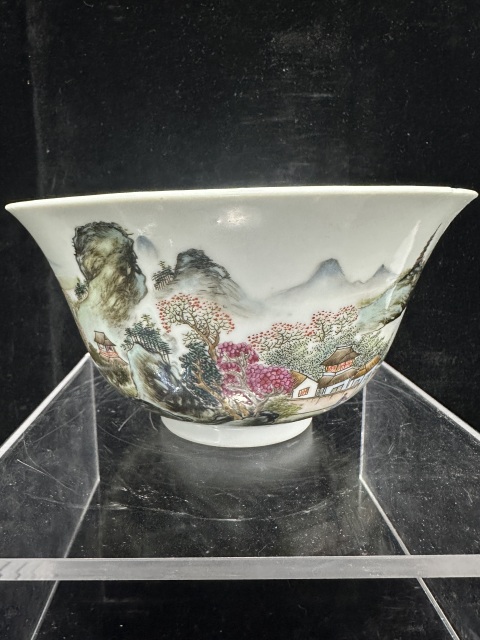古玩陶瓷民國粉彩山水通景紋大碗拍賣，當前價格6800元