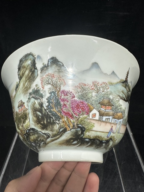 古玩陶瓷民國粉彩山水通景紋大碗拍賣，當前價格6800元