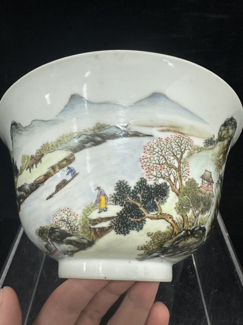 古玩陶瓷民國粉彩山水通景紋大碗拍賣，當前價格6800元