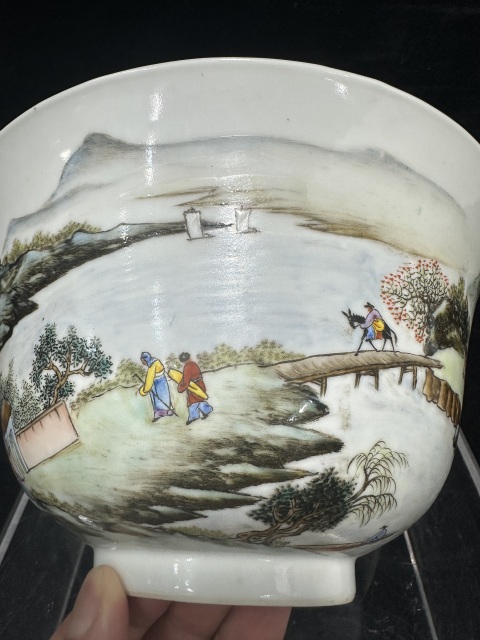 古玩陶瓷民國粉彩山水通景紋大碗拍賣，當前價格6800元
