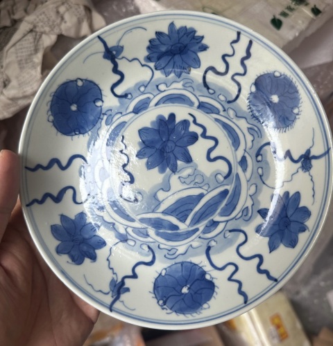 古玩陶瓷青花荷蓮紋盤拍賣，當前價格1500元