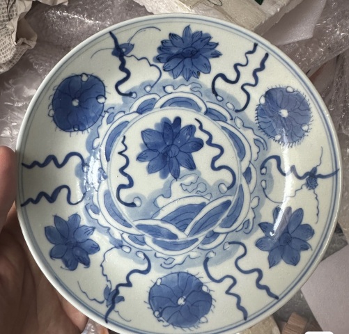 古玩陶瓷青花荷蓮紋盤拍賣，當前價格1500元