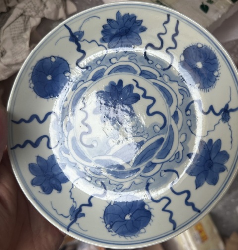 古玩陶瓷青花荷蓮紋盤拍賣，當前價格1500元