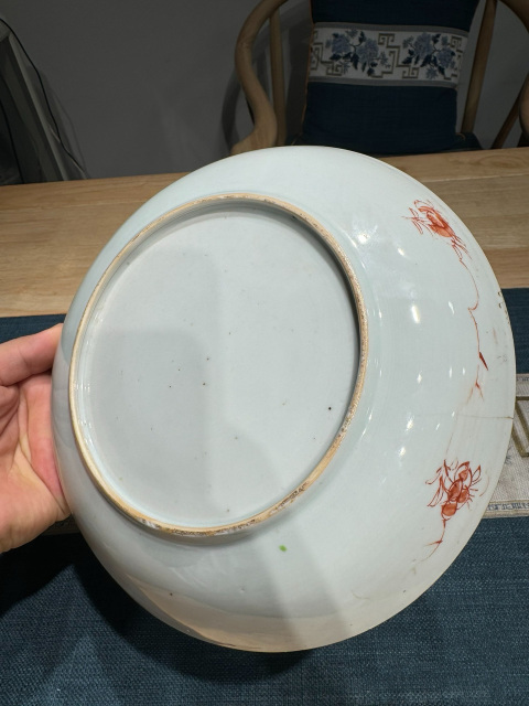 古玩陶瓷清·雍正細路粉彩提籃花大盤拍賣，當前價格1480元