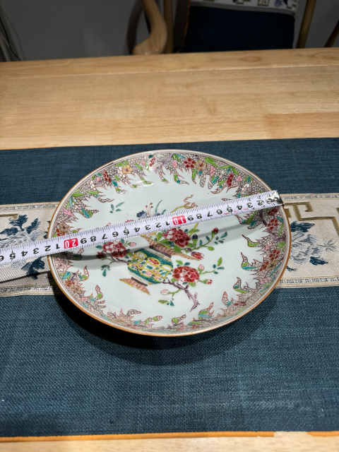 古玩陶瓷清·雍正細路粉彩提籃花大盤拍賣，當前價格1480元