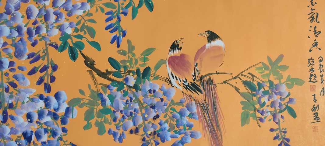 古玩字畫中美協(xié)李青利款重彩花鳥拍賣,當(dāng)前價(jià)格1280元