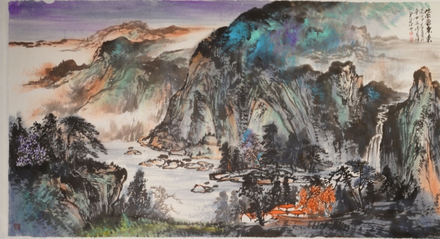 古玩字畫秦峰作品山水畫紫氣東來拍賣，當前價格1280元