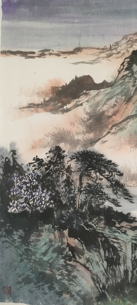 古玩字畫秦峰作品山水畫紫氣東來拍賣，當前價格1280元