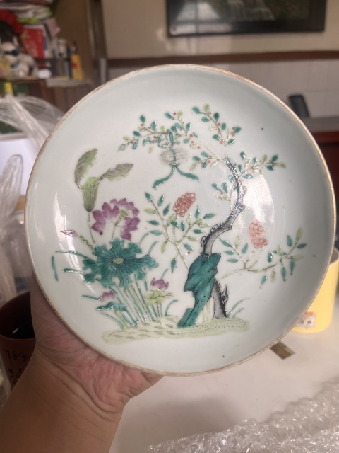 古玩陶瓷清晚期·細(xì)路粉彩福壽萬代一對盤拍賣，當(dāng)前價格9999元