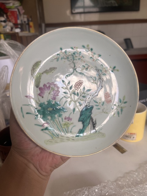 古玩陶瓷清晚期·細(xì)路粉彩福壽萬代一對盤拍賣，當(dāng)前價格9999元