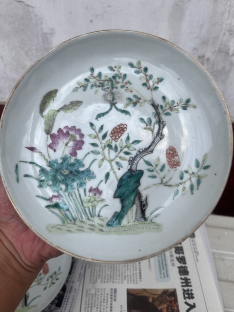 古玩陶瓷清晚期·細(xì)路粉彩福壽萬代一對盤拍賣，當(dāng)前價格9999元