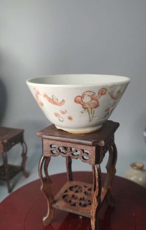 古玩陶瓷晚明紅綠彩嬰戲碗拍賣，當前價格1000元