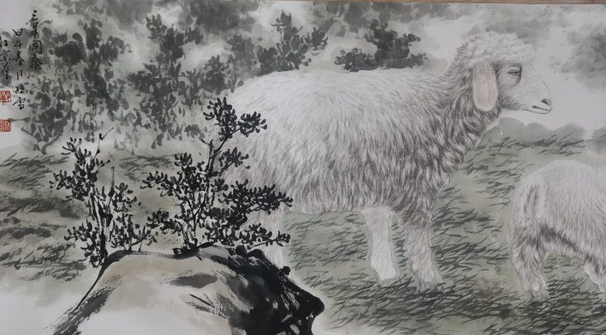古玩字畫孟祥順大師入室弟子山東美協戴瑞雷三羊開泰拍賣,當前價格899元