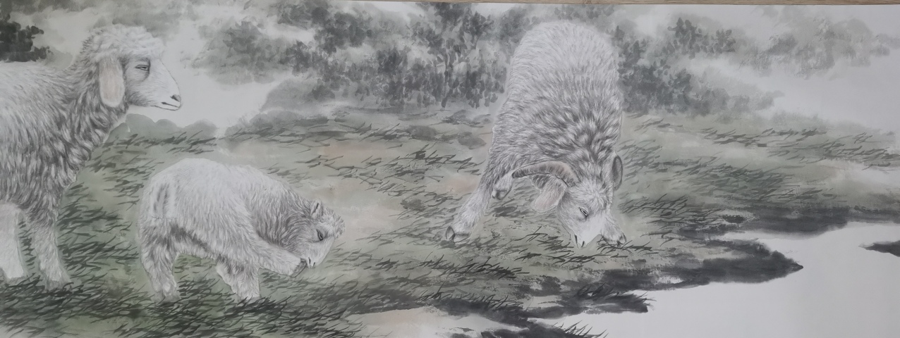 古玩字畫孟祥順大師入室弟子山東美協戴瑞雷三羊開泰拍賣,當前價格899元
