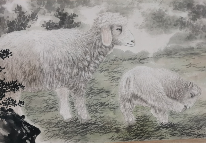 古玩字畫孟祥順大師入室弟子山東美協戴瑞雷三羊開泰拍賣,當前價格899元