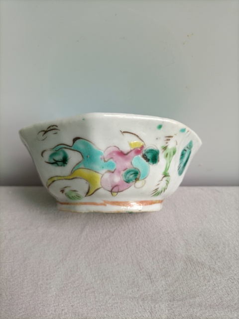 古玩陶瓷粉彩花卉紋八方貢碗拍賣，當前價格366元