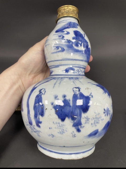 古玩陶瓷明崇禎·“指日高升”青花高士圖人物故事葫蘆瓶拍賣,當(dāng)前價(jià)格26000元