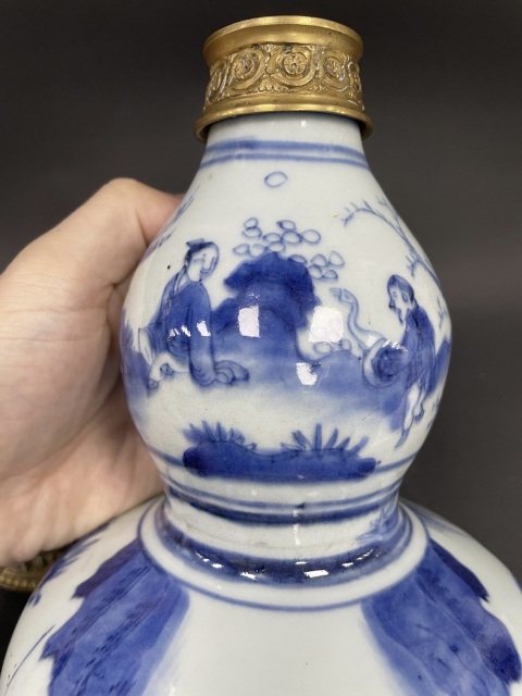 古玩陶瓷明崇禎·“指日高升”青花高士圖人物故事葫蘆瓶拍賣,當(dāng)前價(jià)格26000元