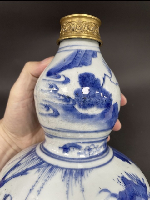 古玩陶瓷明崇禎·“指日高升”青花高士圖人物故事葫蘆瓶拍賣,當(dāng)前價(jià)格26000元