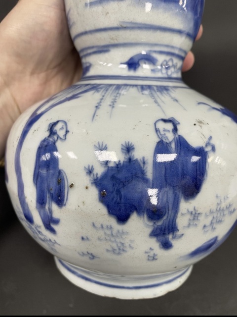 古玩陶瓷明崇禎·“指日高升”青花高士圖人物故事葫蘆瓶拍賣,當(dāng)前價(jià)格26000元