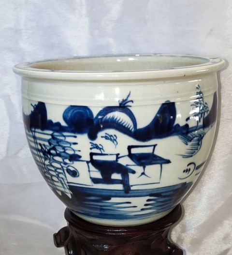 古玩陶瓷青花山水人物紋案缸拍賣,當前價格498元