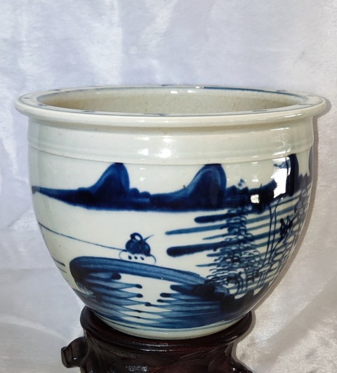 古玩陶瓷青花山水人物紋案缸拍賣,當前價格498元
