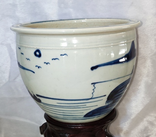 古玩陶瓷青花山水人物紋案缸拍賣,當前價格498元