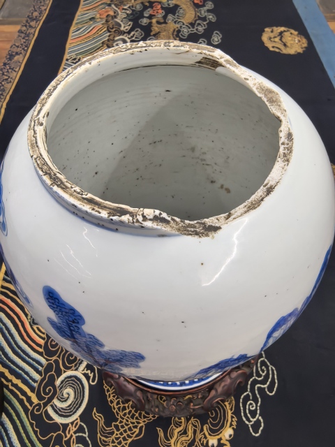 古玩陶瓷康熙(翠毛藍)青花(西廂記)截口花觚拍賣,當前價格98888元