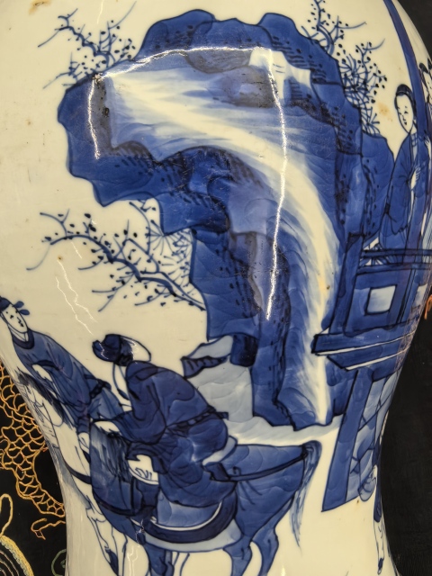 古玩陶瓷康熙(翠毛藍)青花(西廂記)截口花觚拍賣,當前價格98888元