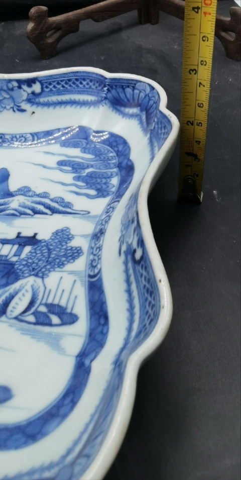 古玩陶瓷清乾隆,山水紋青花花口盤拍賣,當前價格4500元