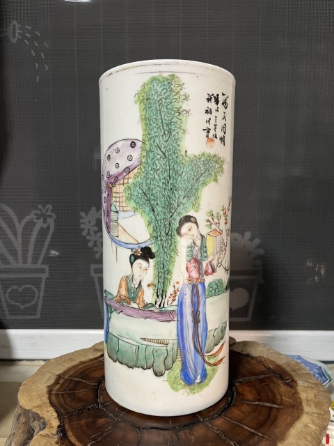 古玩陶瓷大小二喬仕女紋新粉彩帽筒拍賣,當前價格788元
