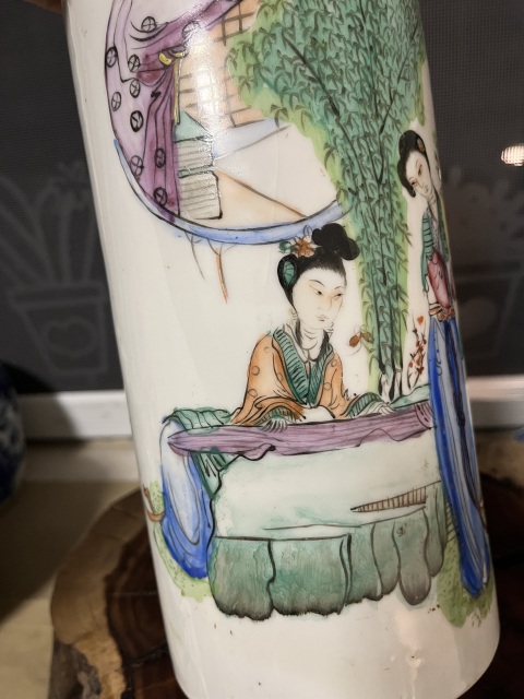 古玩陶瓷大小二喬仕女紋新粉彩帽筒拍賣,當前價格788元