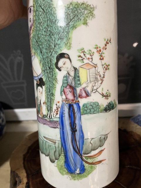 古玩陶瓷大小二喬仕女紋新粉彩帽筒拍賣,當前價格788元