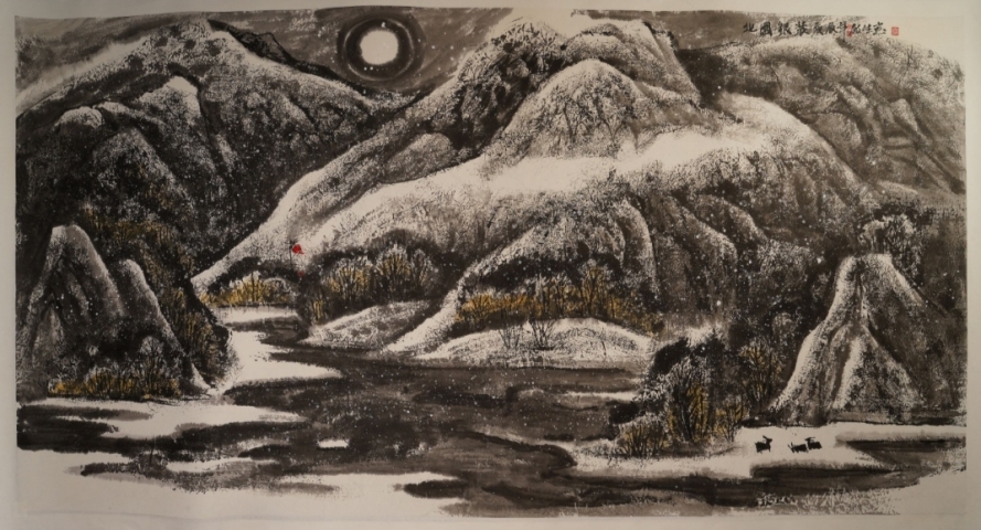 古玩字畫大紅袍畫家楊殿生作品山水畫《北國銀裝》拍賣，當前價格5800元