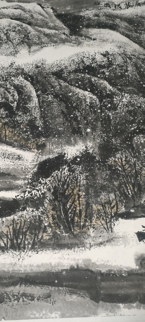 古玩字畫大紅袍畫家楊殿生作品山水畫《北國銀裝》拍賣，當前價格5800元