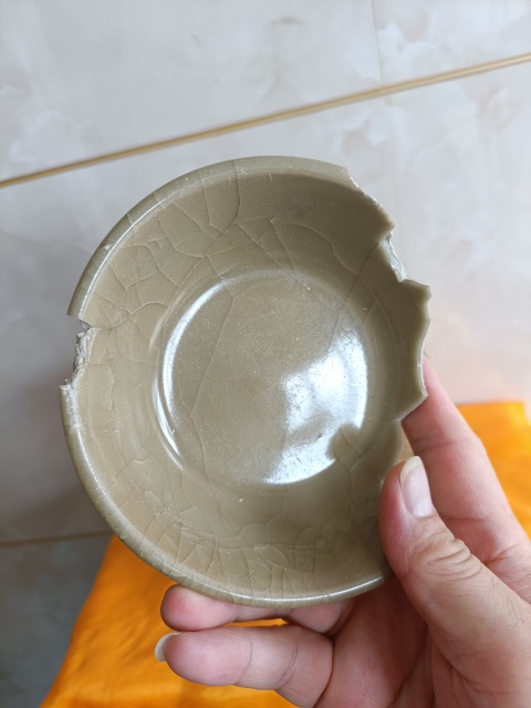 古玩陶瓷南宋龍泉官窯精品青釉冰片紋洗拍賣，當前價格598元