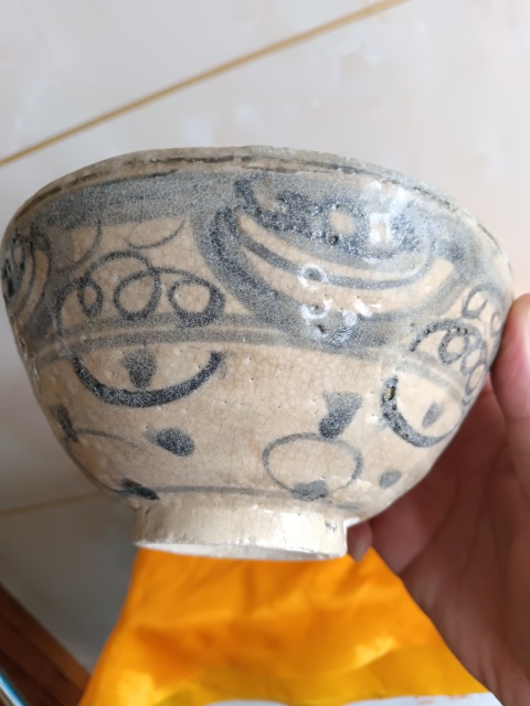 古玩陶瓷元末青花海水紋深腹碗拍賣,當前價格980元
