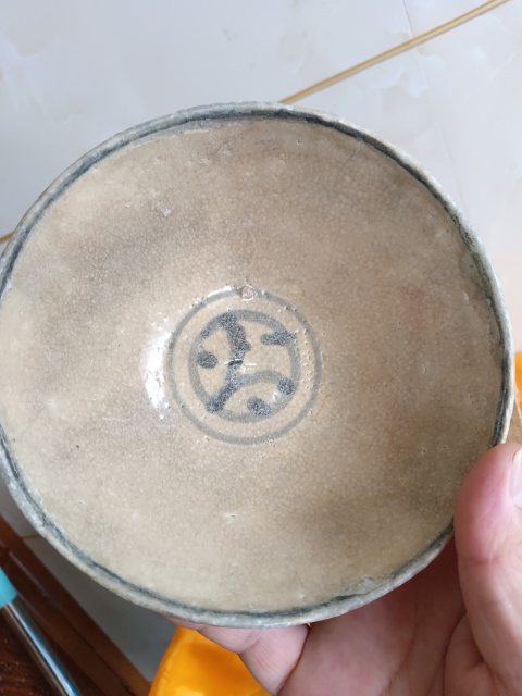 古玩陶瓷元末青花海水紋深腹碗拍賣,當前價格980元