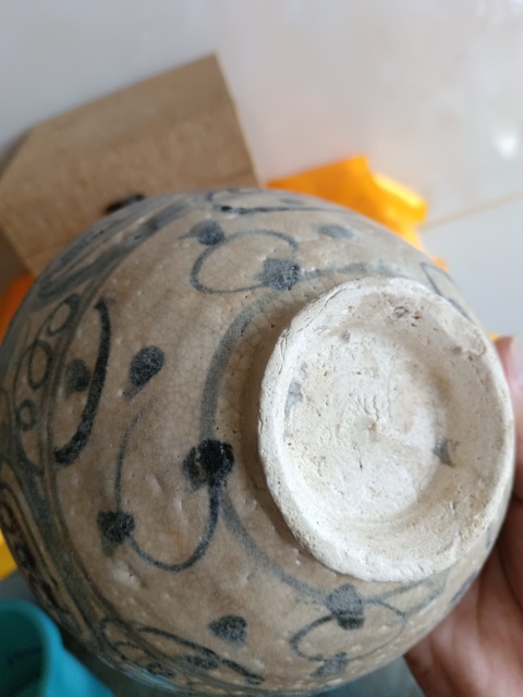 古玩陶瓷元末青花海水紋深腹碗拍賣,當前價格980元
