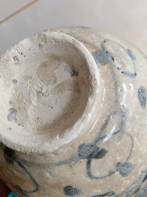 古玩陶瓷元末青花海水紋深腹碗拍賣,當前價格980元