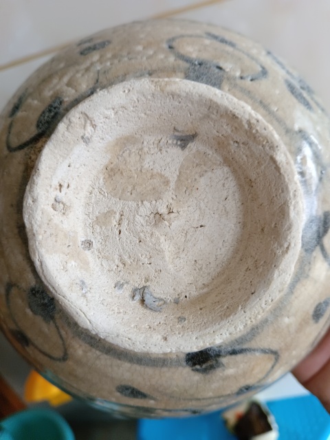 古玩陶瓷元末青花海水紋深腹碗拍賣,當前價格980元
