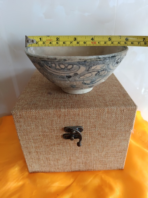 古玩陶瓷元末青花海水紋深腹碗拍賣,當前價格980元