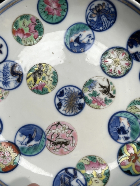 古玩陶瓷清光緒 官窯 青花加彩皮球花盤拍賣，當前價格32000元